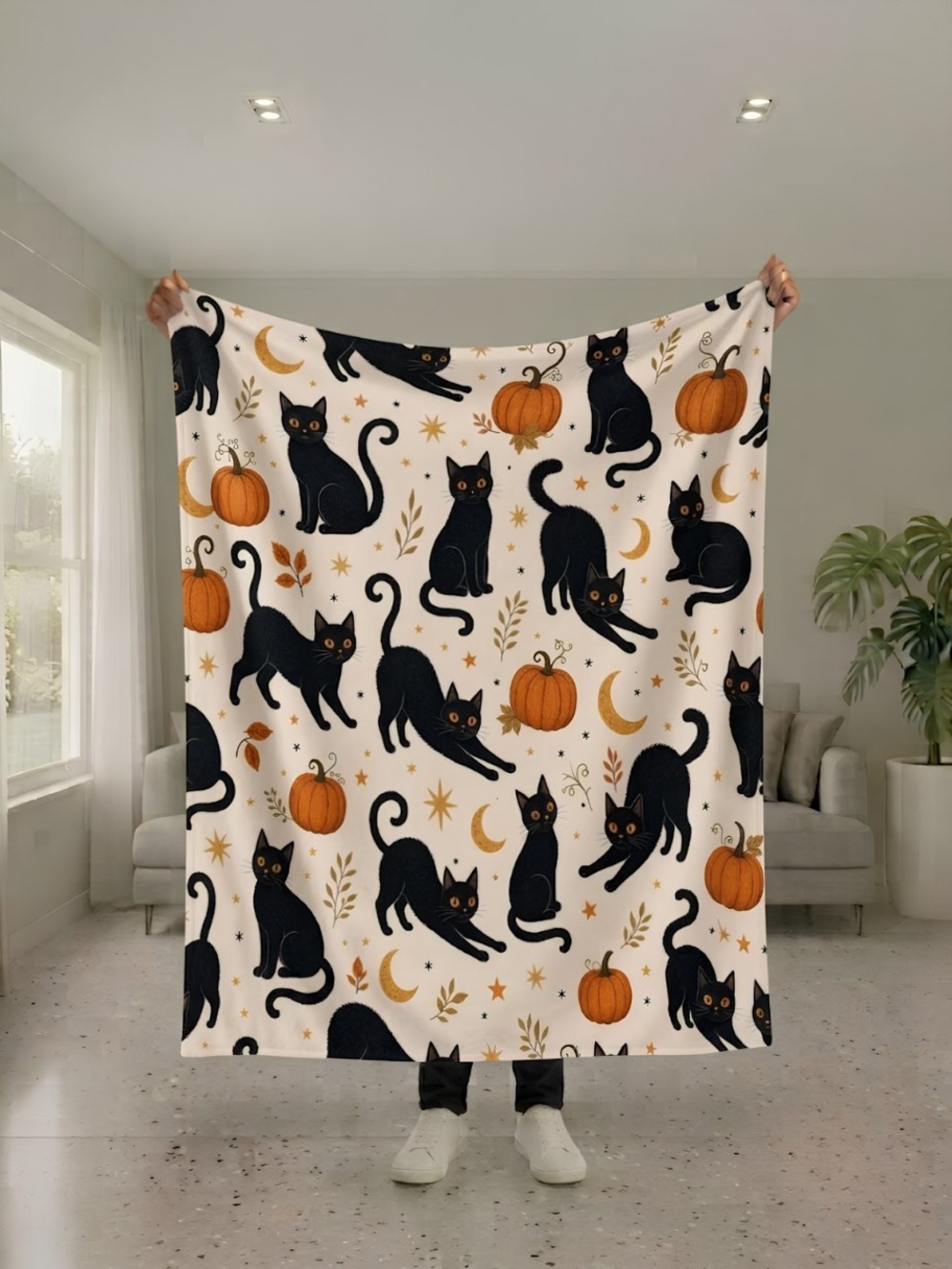 Halloween Black Cat Pumpkin Blanket